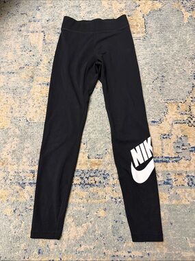 Nike Black Leggings with White Swoosh and Logo Print